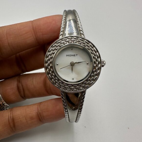 3/$30 Monet Watch Women Silver Tone Round White Dial New Battery 6.5 Inch - Picture 7 of 11